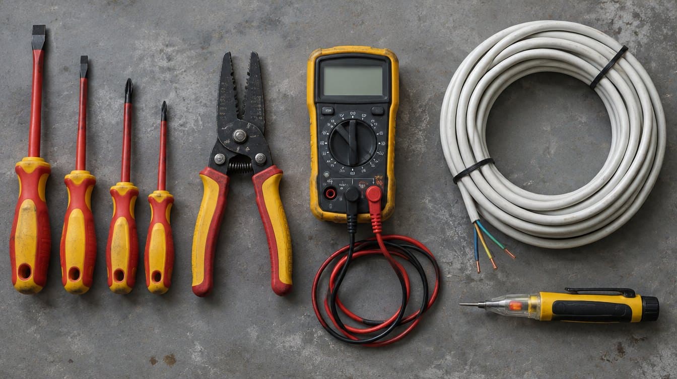 Outils d'électricien posés avant une intervention