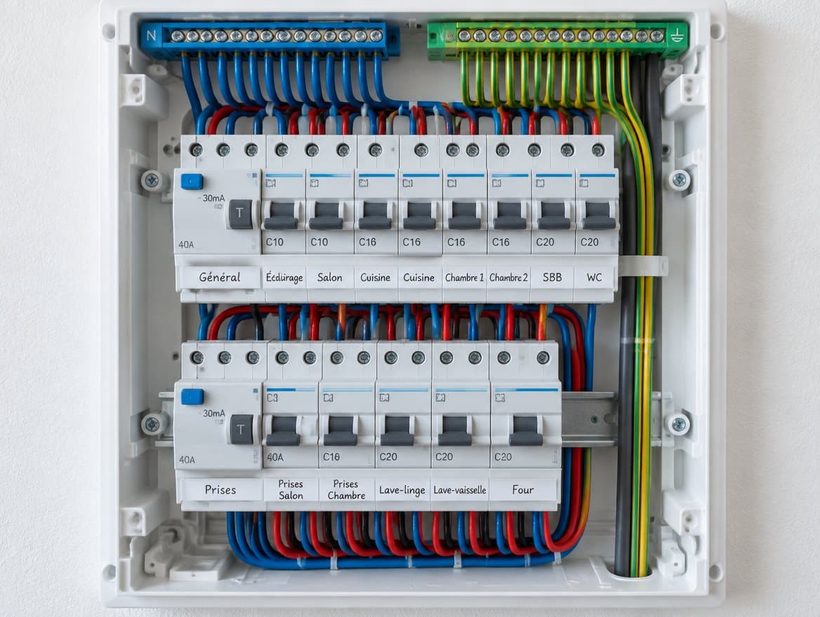 Tableau électrique neuf avec disjoncteurs différentiels